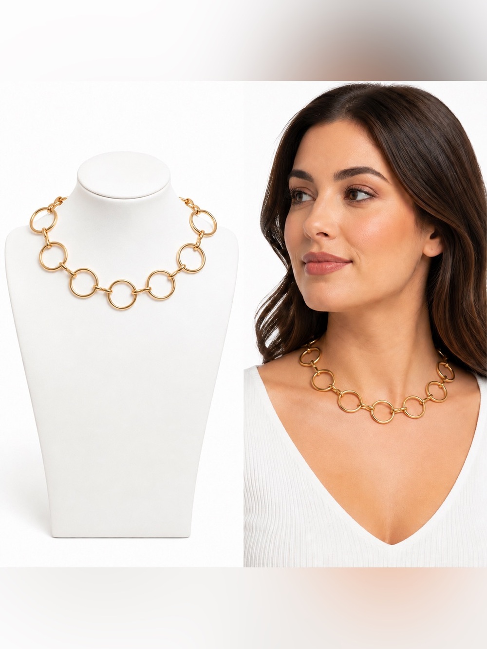 Gold circle link choker necklace